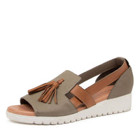 Side View Women's Django & Juliette Maisy Sandal In Khaki/ Dk Tan/ White Sole Leather Sku: Dj15886Hnzle