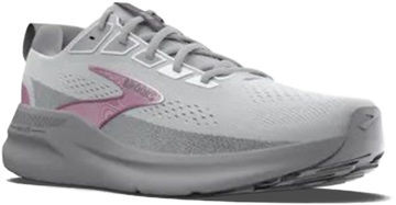 Quarter turn view Women's Brooks Footwear style name Ariel GTS 26 Medium in color Oyster Mushroom/ Alloy/ Pink. Sku: 120444-1B094