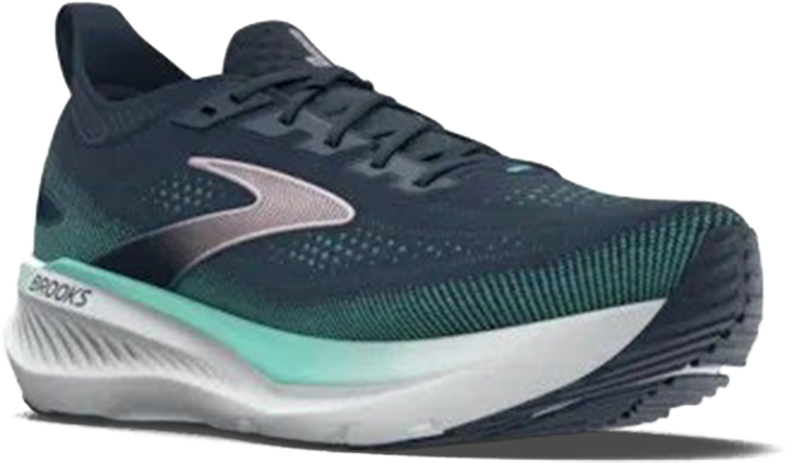 Quarter turn view Women's Brooks Footwear style name Glycerin GTS 23 Medium in color Spellbound/ Yucca/ Pink. Sku: 120492-1B453