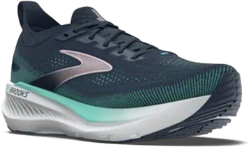 Quarter turn view Women's Brooks Footwear style name Glycerin GTS 23 Medium in color Spellbound/ Yucca/ Pink. Sku: 120492-1B453