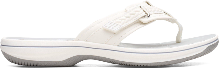 Quarter turn view Women's Clarks Footwear style name Breezey Sun H in color White. Sku: 26182355