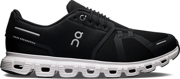 Quarter turn view Men's On Running Footwear style name Cloud 6 Wide in color Black/ White. Sku: 3MG10430299