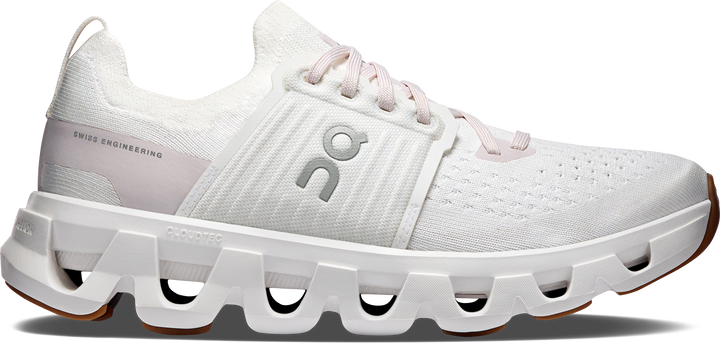 Quarter turn view Women's On Running Footwear style name Cloudswift 4 in color White/ Lily. Sku: 3WF10110975
