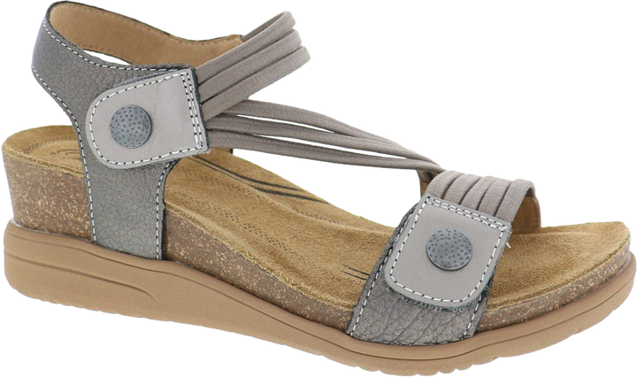 Quarter turn view Women's Birkenstock Footwear style name Saint in color Bronze Multi. Sku: 4034922