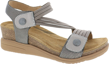 Quarter turn view Women's Birkenstock Footwear style name Saint in color Bronze Multi. Sku: 4034922