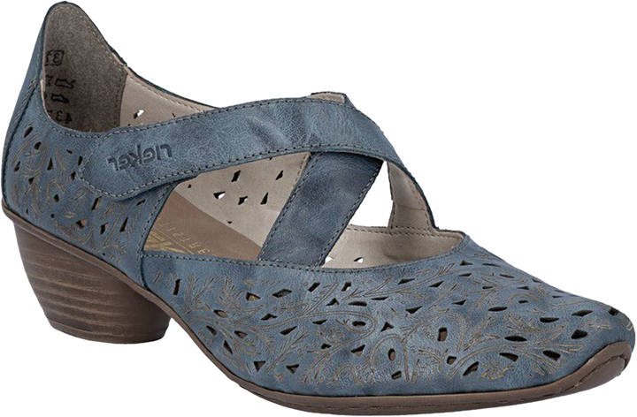 Quarter turn view Women's Rieker Footwear style name Mirjam 73 in color Whitelake. Sku: 43773-12