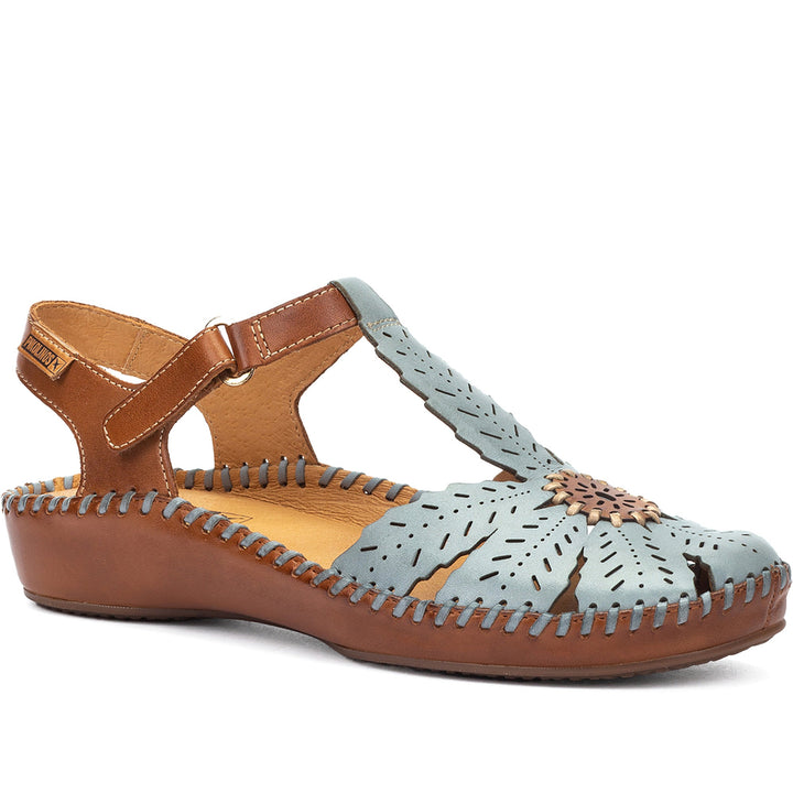 Quarter turn Women's Pikolinos Footwear style name P.Vallarta 0841C1 in color Denim . Sku: 655-0841C1DEN