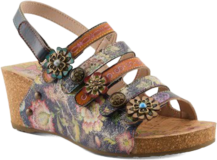 Quarter turn view Women's L'Artiste Footwear style name Buckleitup in color Navy Multi. Sku: BUCKLEITUP-NM
