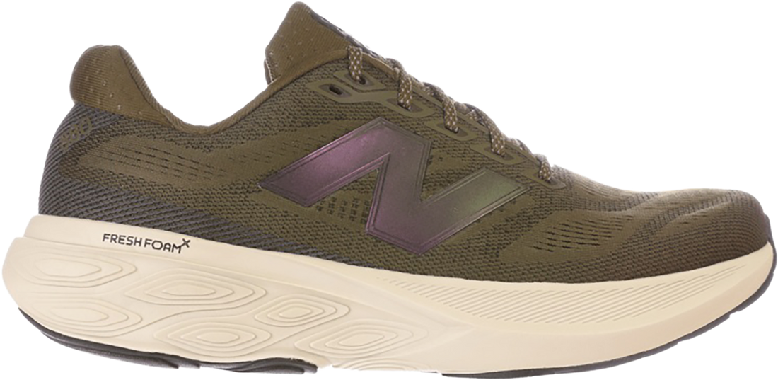 Green running shoe with New Balance logo on a white background