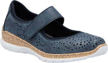 Quarter turn view Women's Rieker Footwear style name Nikita 99 in color Royal/ Navy. Sku: N4299-14