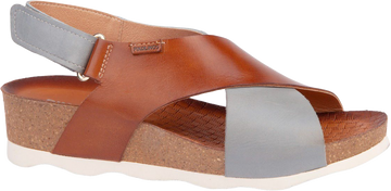 Brown sandal with gray straps on a white background